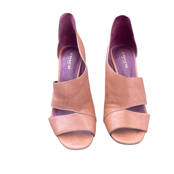 Coach Nude Leather Cutout Open Toe Heels Size 5.5B – Classic Stiletto Pumps - Picture 3 of 16